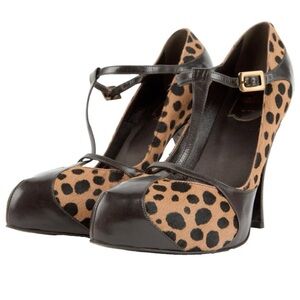 Roger Vivier Calf Hair Leopard Print T-Strap Heel